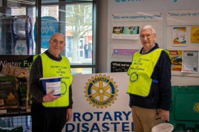 President John Clarke and Rotarian John Handley at Mablethorpe Co Op