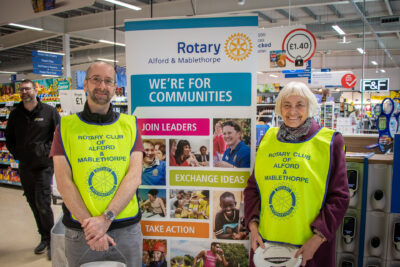 Rotarians Chris Drew and Kath Hayes at Mablethorpe Tesco