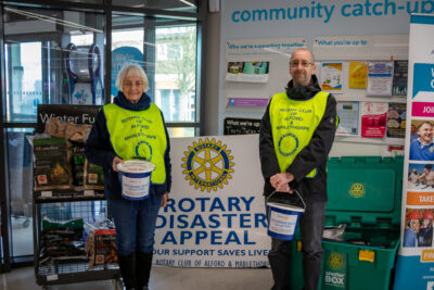 Rotarians Kath Hayes and Chris Drew at Mablethorpe Co Op