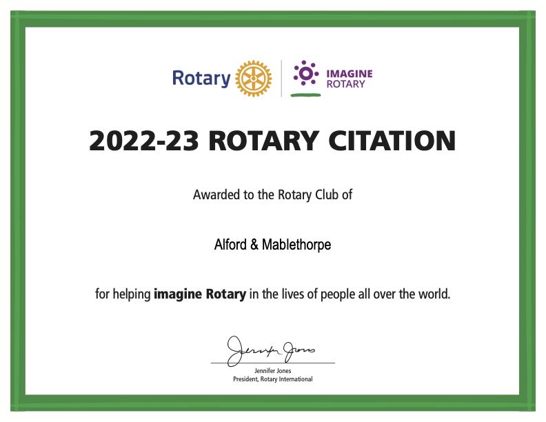1070 Alford and Mablethorpe Rotary Citation 2023